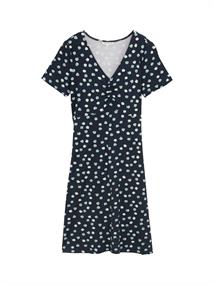 Kleid mit Raffungen navy green dots