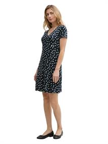 Kleid mit Raffungen navy green dots