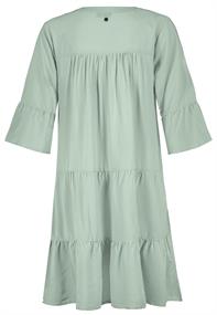 Kleid mit Volants, midi, 3/4 Ärmel mit Volant,V-Ausschnitt mit Blende und Steg, Teilungsnähte, Gedre jadeite green
