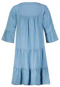 Kleid mit Volants, midi, 3/4 Ärmel mit Volant,V-Ausschnitt mit Blende und Steg, Teilungsnähte middle blue denim m250