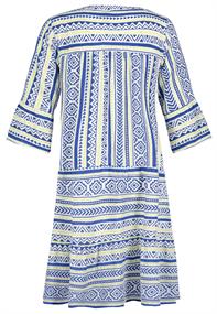 Kleid mit Volants,midi,3/4 Ärmel mit Volant,V-Ausschnitt mit Blende und StegTeilungsnähte blau-beige