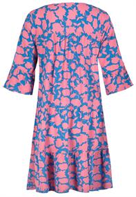 Kleid mit Volants,midi,3/4 Ärmel mit Volant,V-Ausschnitt mit Blende und StegTeilungsnähte blau-pink