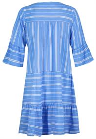 Kleid mit Volants,midi,3/4 Ärmel mit Volant,V-Ausschnitt mit Blende und StegTeilungsnähte blau-weiss