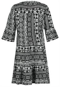 Kleid mit Volants,midi,3/4 Ärmel mit Volant,V-Ausschnitt mit Blende und StegTeilungsnähte schwarz-weiss