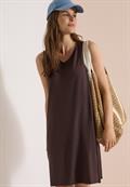 Knielanges Jerseykleid mit V-Neck brown cacao