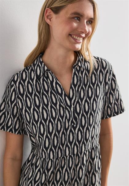 Knielanges Kleid mit Kurzarm und Print clay sand