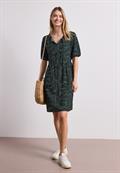 Knielanges Kleid mit Split Neck und Print deep bound green