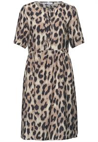 Knielanges Kleid mit Split Neck und Print timeless beige