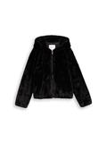 Kunstfelljacke mit Kapuze deep black