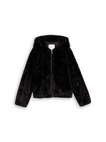 Kunstfelljacke mit Kapuze deep black