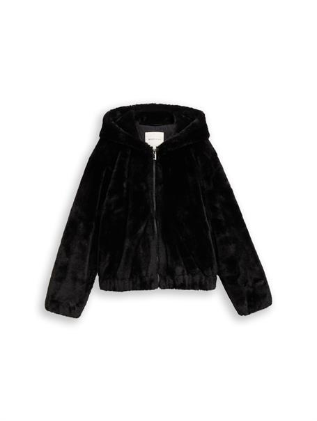 Kunstfelljacke mit Kapuze deep black