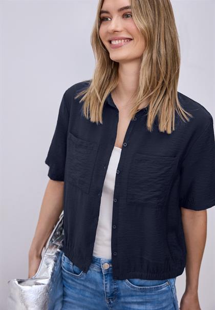 Kurzarm Bluse mit Elastiksaum shadowed navy