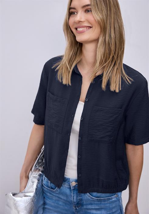 kurzarm-bluse-mit-elastiksaum-shadowed-navy