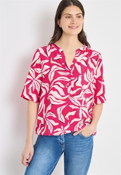 Kurzarm Bluse mit floralem Muster beetroot pink