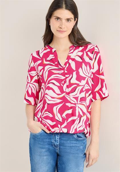Kurzarm Bluse mit floralem Muster beetroot pink