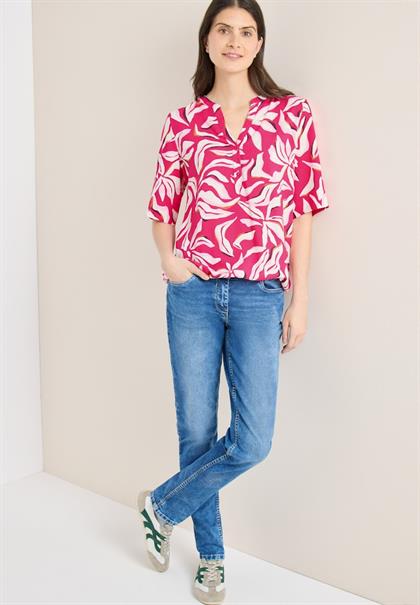 Kurzarm Bluse mit floralem Muster beetroot pink