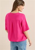 Kurzarm Bluse mit Split Neck beetroot pink