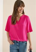 Kurzarm Bluse mit Split Neck beetroot pink
