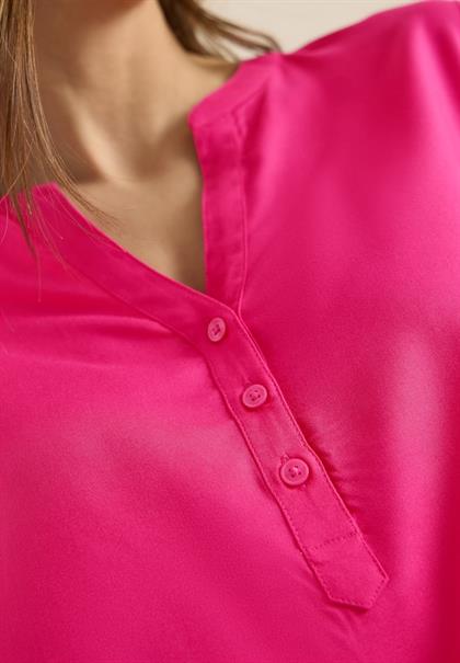 Kurzarm Bluse mit Split Neck beetroot pink