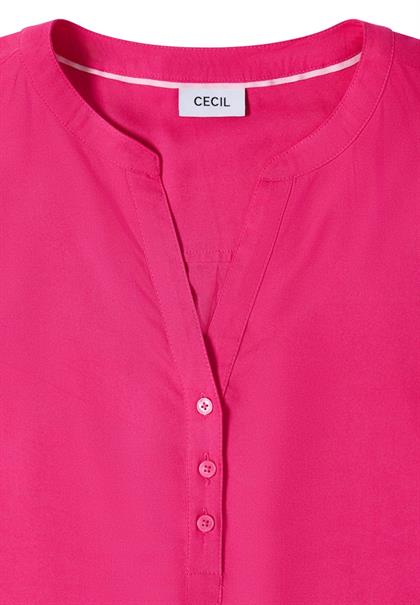 Kurzarm Bluse mit Split Neck beetroot pink