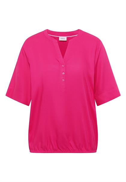 Kurzarm Bluse mit Split Neck beetroot pink