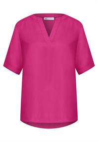 Kurzarm Bluse mit Split Neck in Unifarbe magenta dream