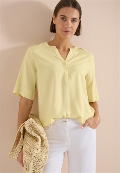 Kurzarm Bluse mit Split Neck light buttermilk yellow