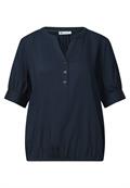 Kurzarm Bluse mit Split Neck und Elastiksaum darkest blue