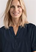 Kurzarm Bluse mit Split Neck und Elastiksaum darkest blue