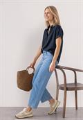Kurzarm Bluse mit Split Neck und Elastiksaum darkest blue