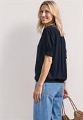 Kurzarm Bluse mit Split Neck und Elastiksaum darkest blue