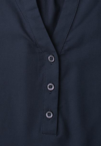 Kurzarm Bluse mit Split Neck und Elastiksaum darkest blue