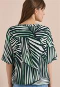 Kurzarm Bluse mit Split Neck und Print palm breeze green
