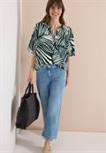 Kurzarm Bluse mit Split Neck und Print palm breeze green