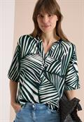 Kurzarm Bluse mit Split Neck und Print palm breeze green
