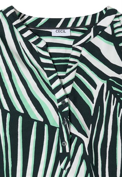 Kurzarm Bluse mit Split Neck und Print palm breeze green