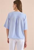 Kurzarm Bluse mit Split Neck und Streifen blouse blue