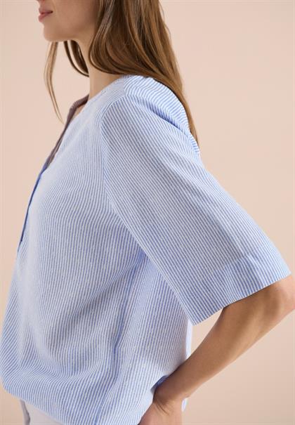 Kurzarm Bluse mit Split Neck und Streifen blouse blue