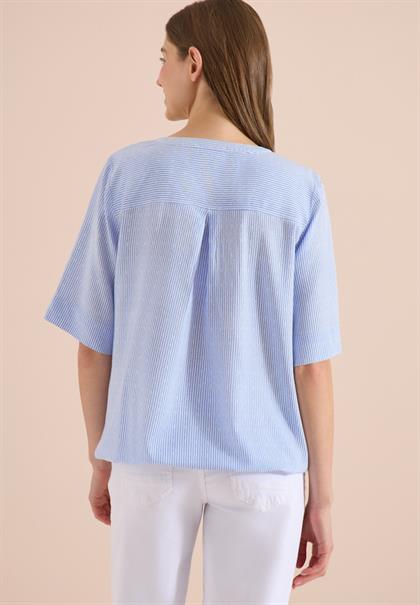 Kurzarm Bluse mit Split Neck und Streifen blouse blue