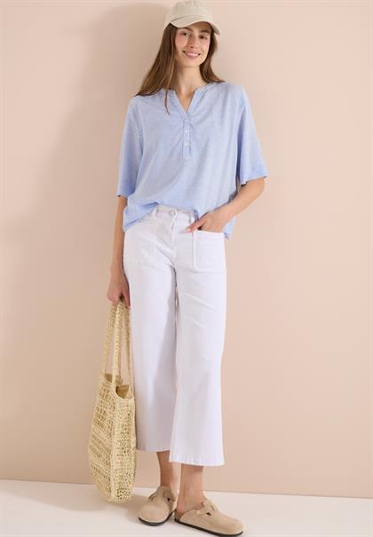 Kurzarm Bluse mit Split Neck und Streifen blouse blue