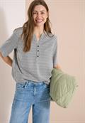 Kurzarm Bluse mit Split Neck und Streifen palm breeze green