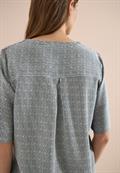 Kurzarm Bluse mit Split Neck und Streifen palm breeze green