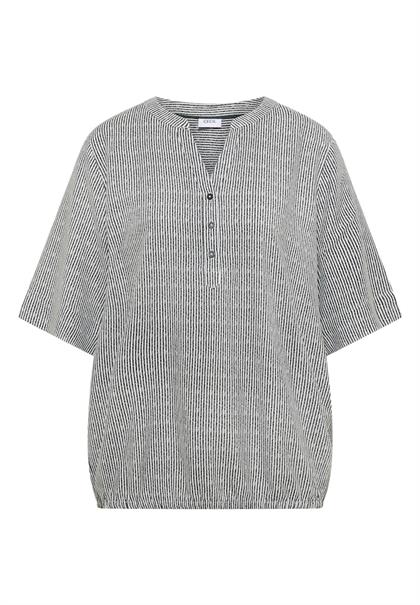 Kurzarm Bluse mit Split Neck und Streifen palm breeze green