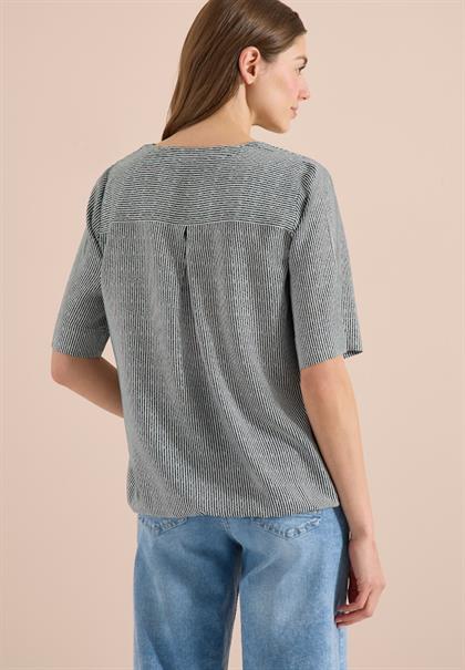 Kurzarm Bluse mit Split Neck und Streifen palm breeze green