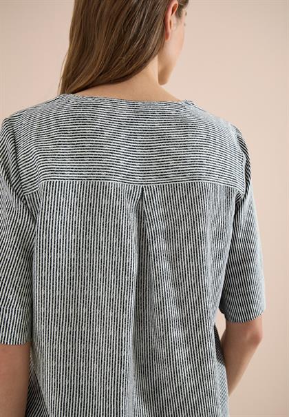 Kurzarm Bluse mit Split Neck und Streifen palm breeze green