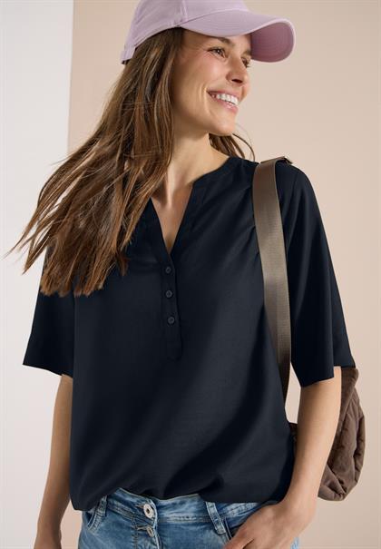 Kurzarm Bluse mit Split Neck universal blue