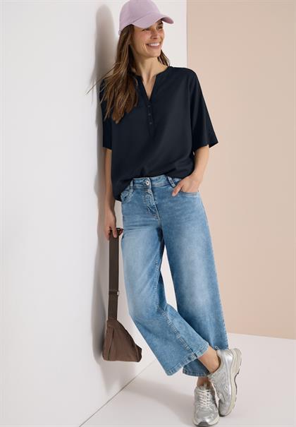 Kurzarm Bluse mit Split Neck universal blue