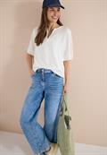 Kurzarm Bluse mit Split Neck vanilla white