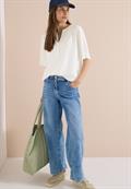 Kurzarm Bluse mit Split Neck vanilla white