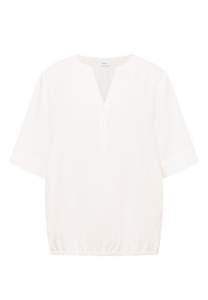 Kurzarm Bluse mit Split Neck vanilla white